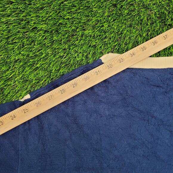 Vintage 80s MOD Ringer Sweater Large 22x25 Crop Blue Beige - Picture 5 of 12